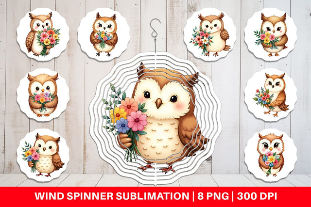 Wind Spinner Owl Spring Bouquet Sublimation artnoy 