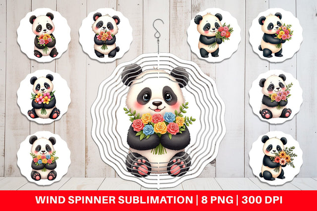 Wind Spinner Panda Spring Bouquet Sublimation artnoy 
