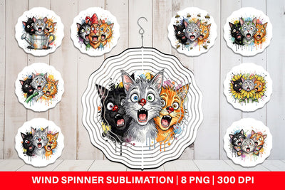 Wind Spinner Panic Garden Cats Messy Watercolor Sublimation artnoy 