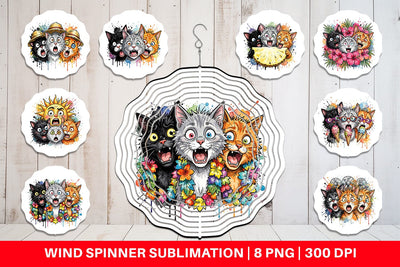 Wind Spinner Panic Tropical Cats Messy Watercolor Sublimation artnoy 