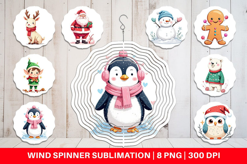 Wind Spinner Pastel Christmas Characters Sublimation artnoy 