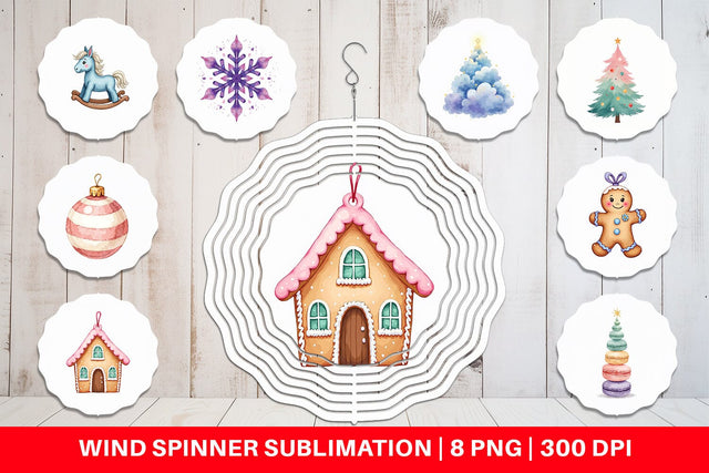 Wind Spinner Pastel Dreams Watercolor Christmas Sublimation artnoy 