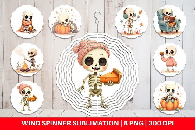 Wind Spinner Pastel Fall Skeletons Sublimation artnoy 