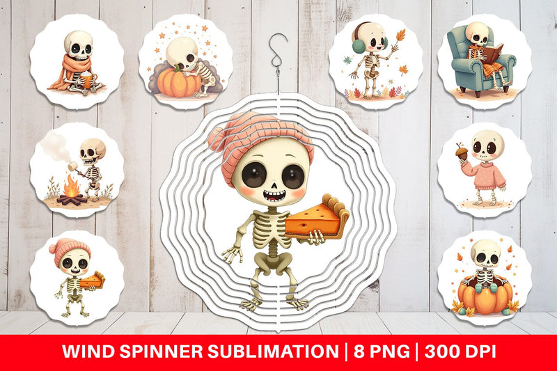 Wind Spinner Pastel Fall Skeletons Sublimation artnoy 