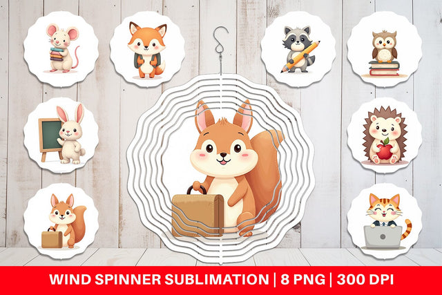 Wind Spinner Pastel School Critters Sublimation artnoy 