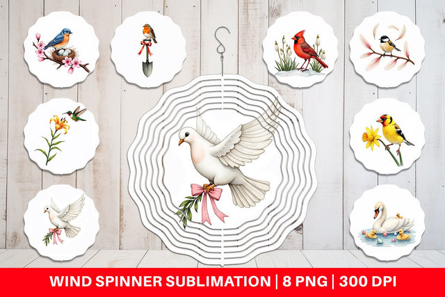 Wind Spinner Pastel Spring Birds & Blooms Watercolor Sublimation artnoy 