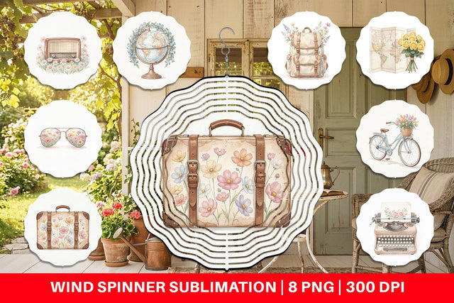 Wind Spinner Pastel Vintage Travel Gear Watercolor Sublimation artnoy 