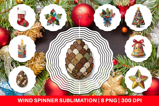 Wind Spinner Patchwork Christmas Folk Art Sublimation artnoy 