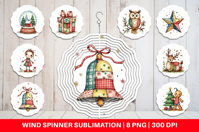 Wind Spinner Patchwork Christmas Watercolor Sublimation artnoy 