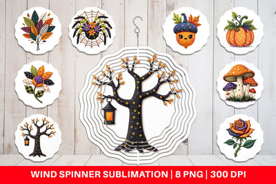 Wind Spinner Patchwork Halloween Botanicals Sublimation artnoy 