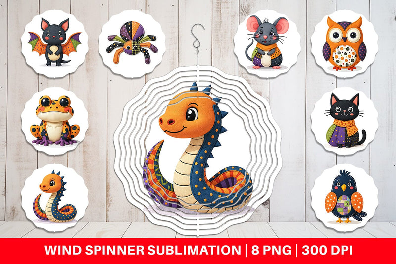 Wind Spinner Patchwork Halloween Critters Sublimation artnoy 