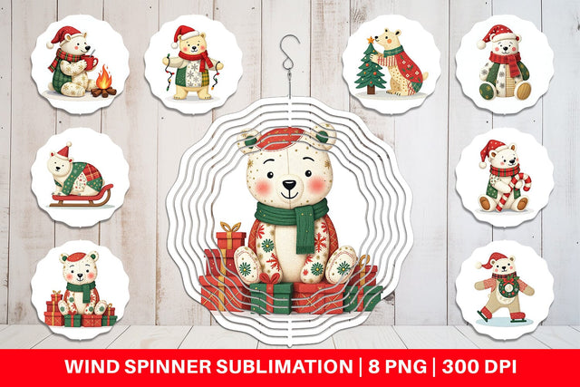 Wind Spinner Patchwork Polar Bear Sublimation artnoy 