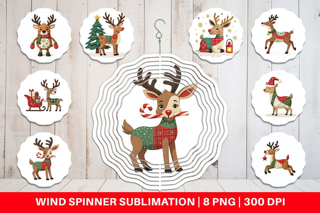 Wind Spinner Patchwork Reindeer Sublimation artnoy 