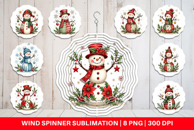 Wind Spinner Patchwork Snowmen Sublimation artnoy 