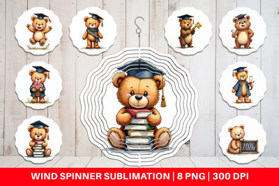 Wind Spinner Patchwork Teddy Bear Graduates Sketchy Retro Sublimation artnoy 