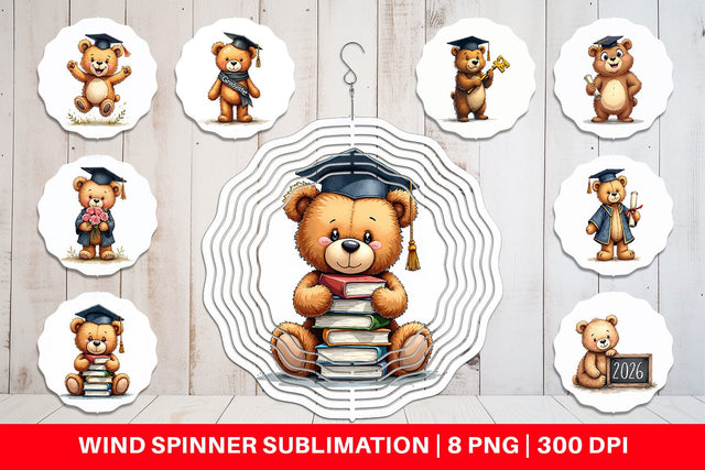 Wind Spinner Patchwork Teddy Bear Graduates Sketchy Retro Sublimation artnoy 