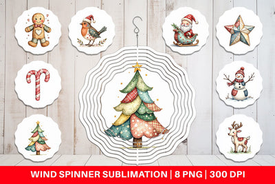 Wind Spinner Patchwork Watercolor Christmas Sublimation artnoy 