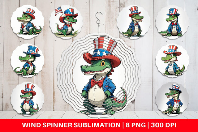 Wind Spinner Patriotic Alligator Sublimation artnoy 