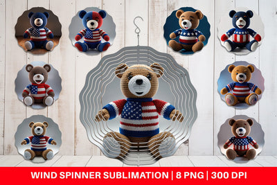 Wind Spinner Patriotic Bear Crochet Sublimation artnoy 