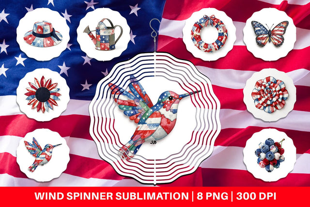 Wind Spinner Patriotic Bloom Fabric Watercolor Sublimation artnoy 