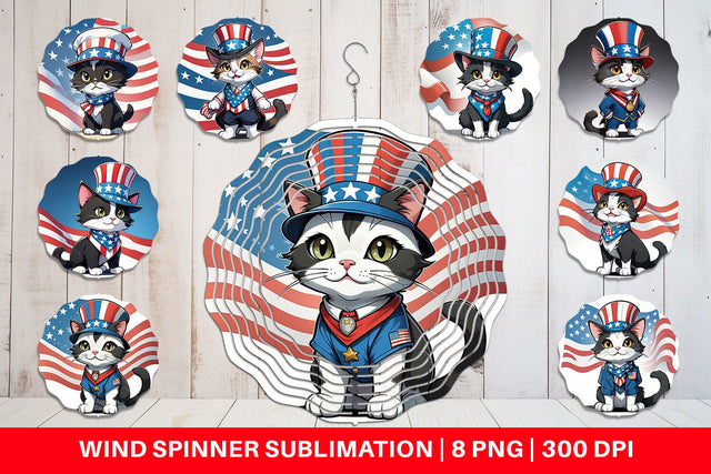 Wind Spinner Patriotic Cat Sublimation artnoy 