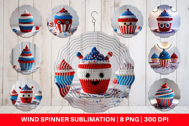 Wind Spinner Patriotic Cupcake Crochet Sublimation artnoy 