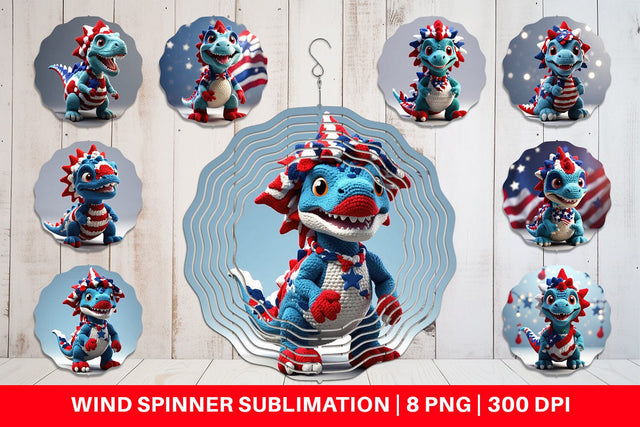 Wind Spinner Patriotic Dinosaur Crochet Sublimation artnoy 