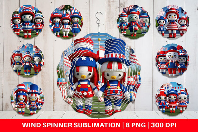 Wind Spinner Patriotic Doll Crochet Sublimation artnoy 