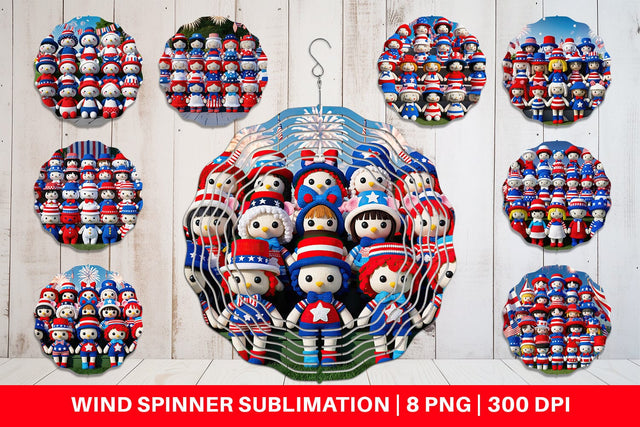 Wind Spinner Patriotic Dolls Crochet Sublimation artnoy 