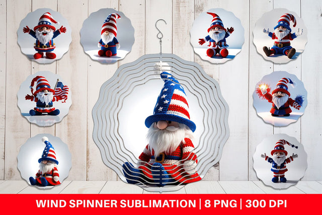 Wind Spinner Patriotic Gnome Crochet Sublimation artnoy 