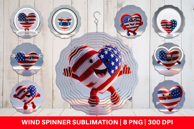 Wind Spinner Patriotic Heart Crochet Sublimation artnoy 