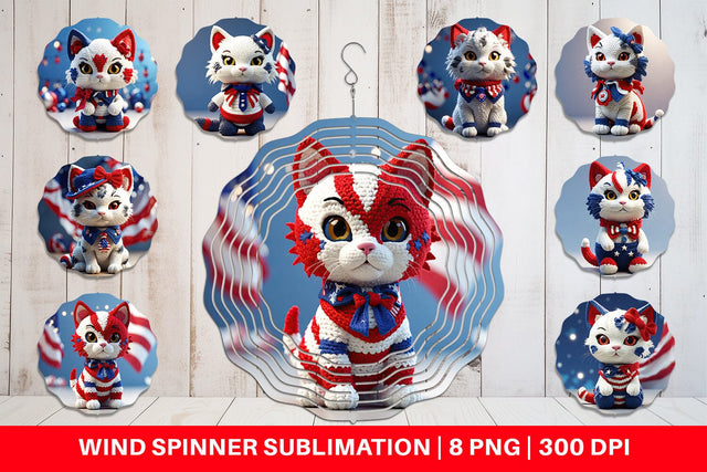 Wind Spinner Patriotic Kitty Crochet Sublimation artnoy 