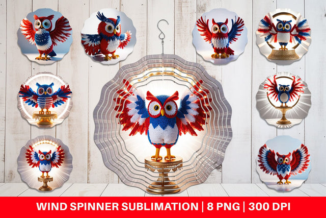 Wind Spinner Patriotic Owl Crochet Sublimation artnoy 