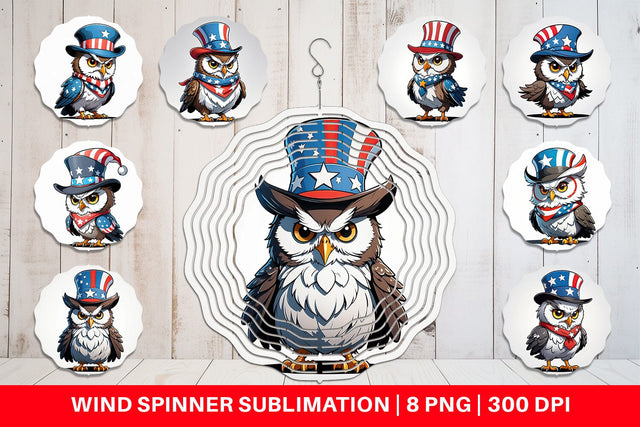 Wind Spinner Patriotic Owl Sublimation artnoy 