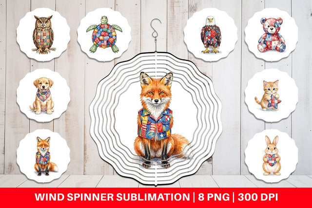 Wind Spinner Patriotic Patchwork Animal Watercolor Sublimation artnoy 
