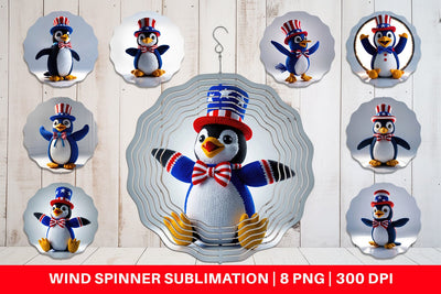 Wind Spinner Patriotic Penguin Crochet Sublimation artnoy 