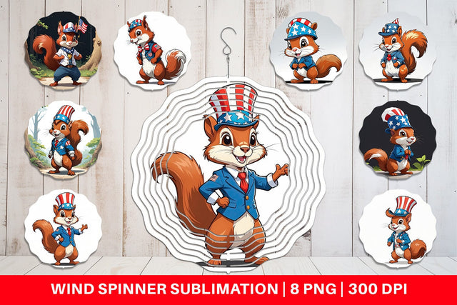 Wind Spinner Patriotic Red Squirrel Sublimation artnoy 