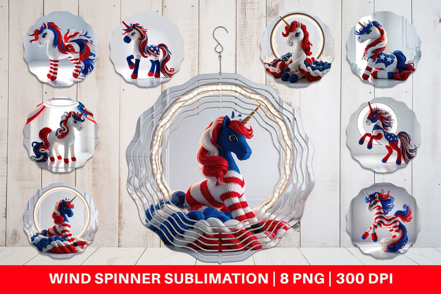 Wind Spinner Patriotic Unicorn Crochet Sublimation artnoy 
