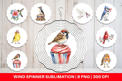 Wind Spinner Patriotic Watercolor Birds Sublimation artnoy 