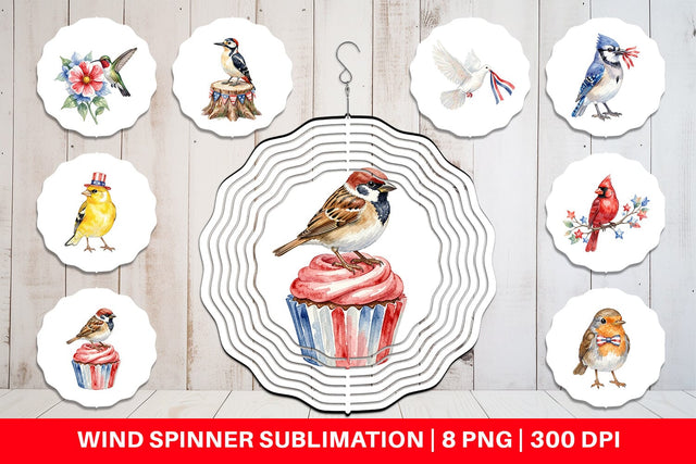 Wind Spinner Patriotic Watercolor Birds Sublimation artnoy 