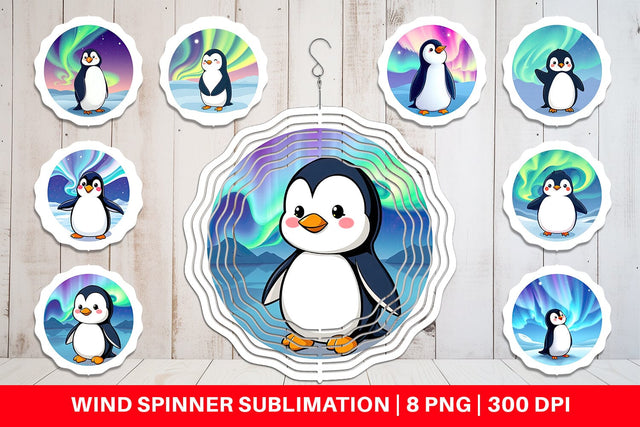 Wind Spinner Penguin and Aurora Borealis Sublimation artnoy 