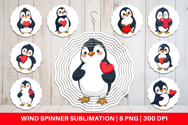 Wind Spinner Penguin Holding a Heart Sublimation artnoy 