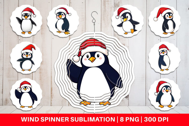 Wind Spinner Penguin in a Santa Hat Sublimation artnoy 