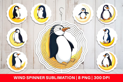 Wind Spinner Penguin on a Crescent Moon Sublimation artnoy 