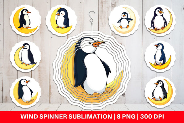 Wind Spinner Penguin on a Crescent Moon Sublimation artnoy 