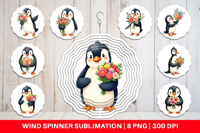 Wind Spinner Penguin Spring Bouquet Sublimation artnoy 