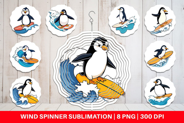 Wind Spinner Penguin Surfing a Wave Sublimation artnoy 
