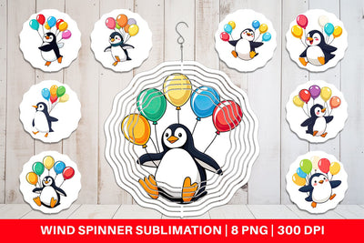 Wind Spinner Penguin with Balloons Sublimation artnoy 
