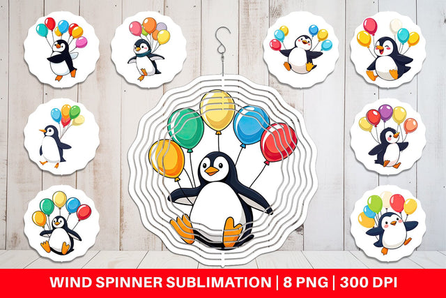 Wind Spinner Penguin with Balloons Sublimation artnoy 