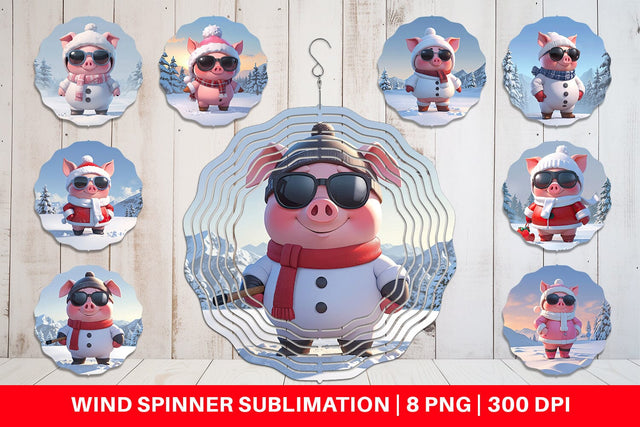Wind Spinner Pig Christmas Sublimation artnoy 